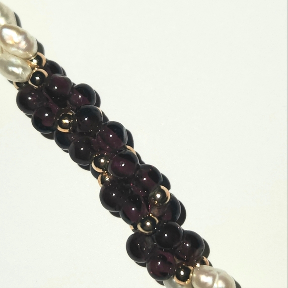 Vintage Garnet & Freshwater Pearl Necklace 3 Twisted Strands - Picture 3 of 5